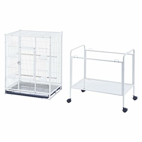 White bird cage with stand on wheels