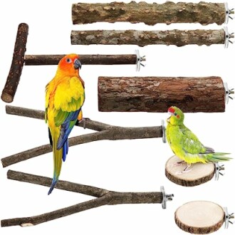 Okllen Set of 8 Natural Wood Bird Perches