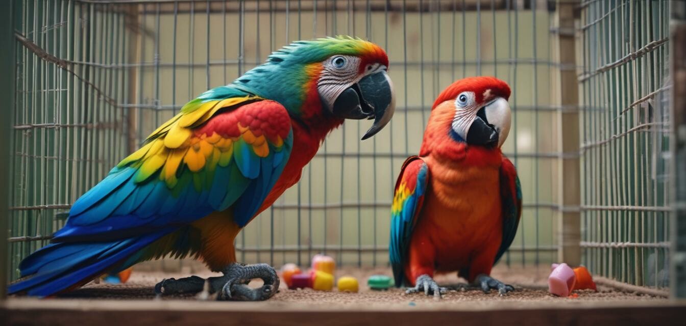 Bird playing with toys