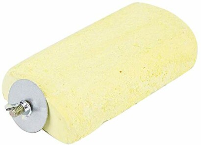 Yellow foam sanding block with metal attachment, illustrating the product's quality construction.