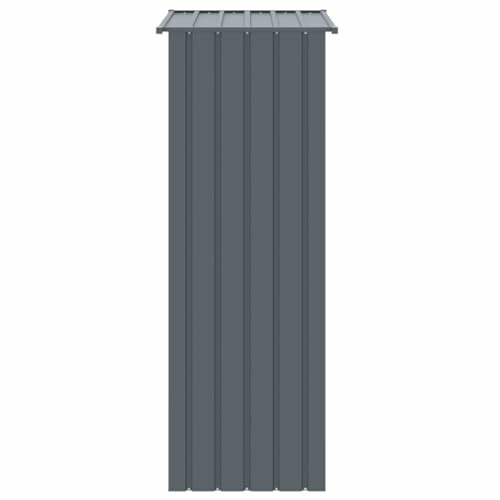 Grey metal shed panel with vertical ridges