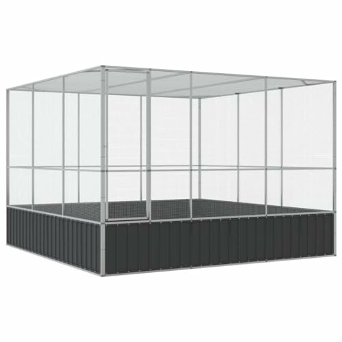 Large metal animal cage with mesh walls and solid base