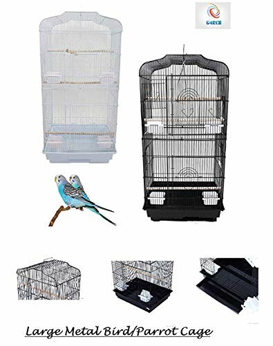 Large metal bird and parrot cage with accessories.