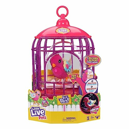 Little Live Pets Lil' Bird toy in a pink cage packaging