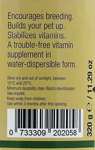 Pet vitamin supplement label with usage instructions and barcode.