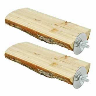 Two wooden log slices with attached metal bolts.